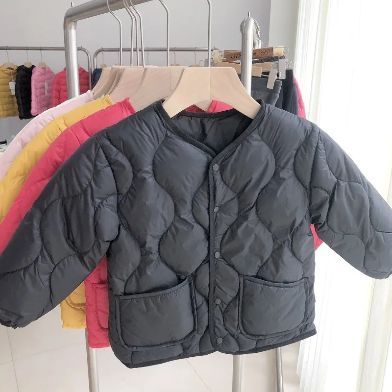 0-10℃ Oversized Autumn Winter Kids Puffer Jackets Ultra Light Child Duck Down Coat Toddler Buttons Outerwear for Baby Girls