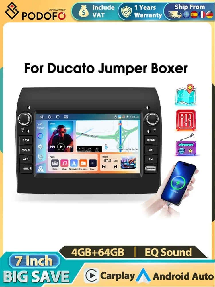Radio samochodowe Podofo Carplay do Fiat Ducato 2008-2015, Citroen Jumper 2011-2015, Peugeot Boxer 2011-2015, odtwarzacz samochodowy WIFI GPS FM RDS — 2