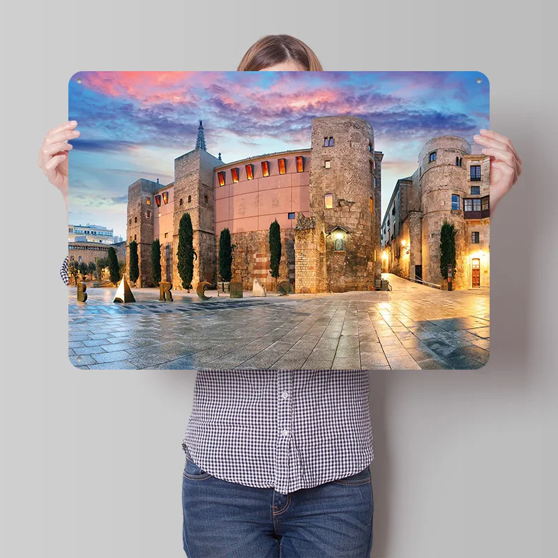 Barcelona Spain Travel Personalized 3D Textured Metal Poster Wall Art Vintage Tin Signs for Gamer Room Decoration At Home Decor