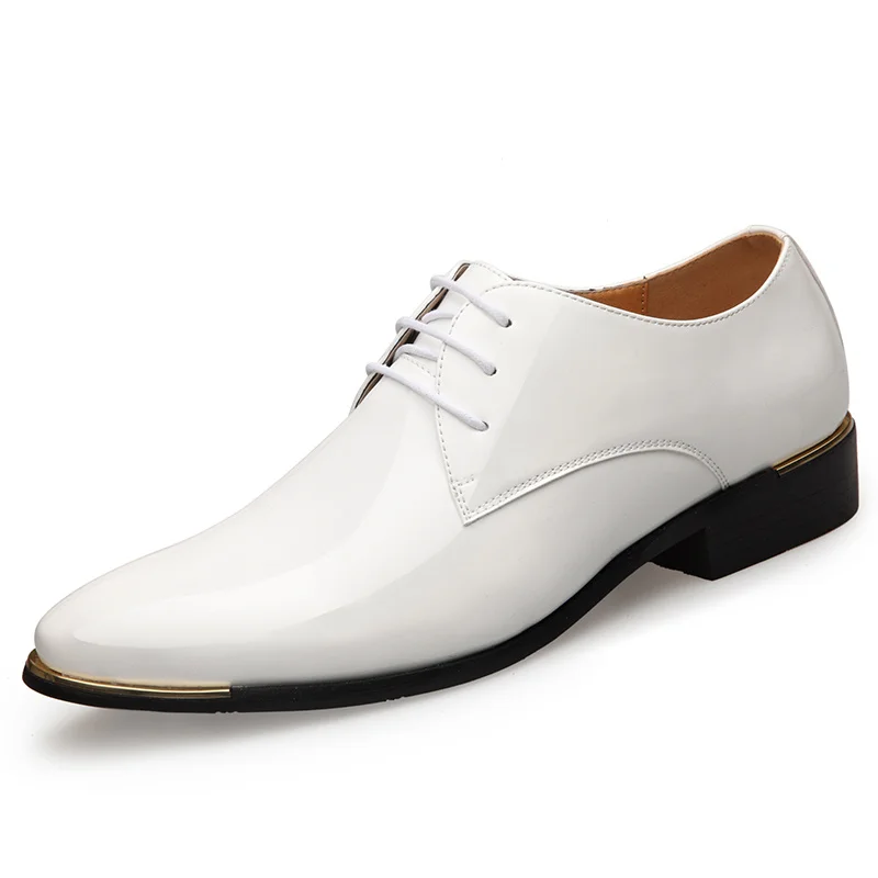 New Black Leather Low Top Soft Men Dress Shoes Solid Color Men Premium Patent Leather Shoes White Wedding Shoes Size 38-48