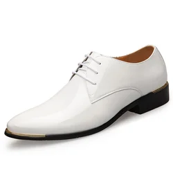 Zapatos de vestir suaves de cuero negro para hombre, calzado de charol Premium, Color sólido, blanco, talla 38-48, novedad