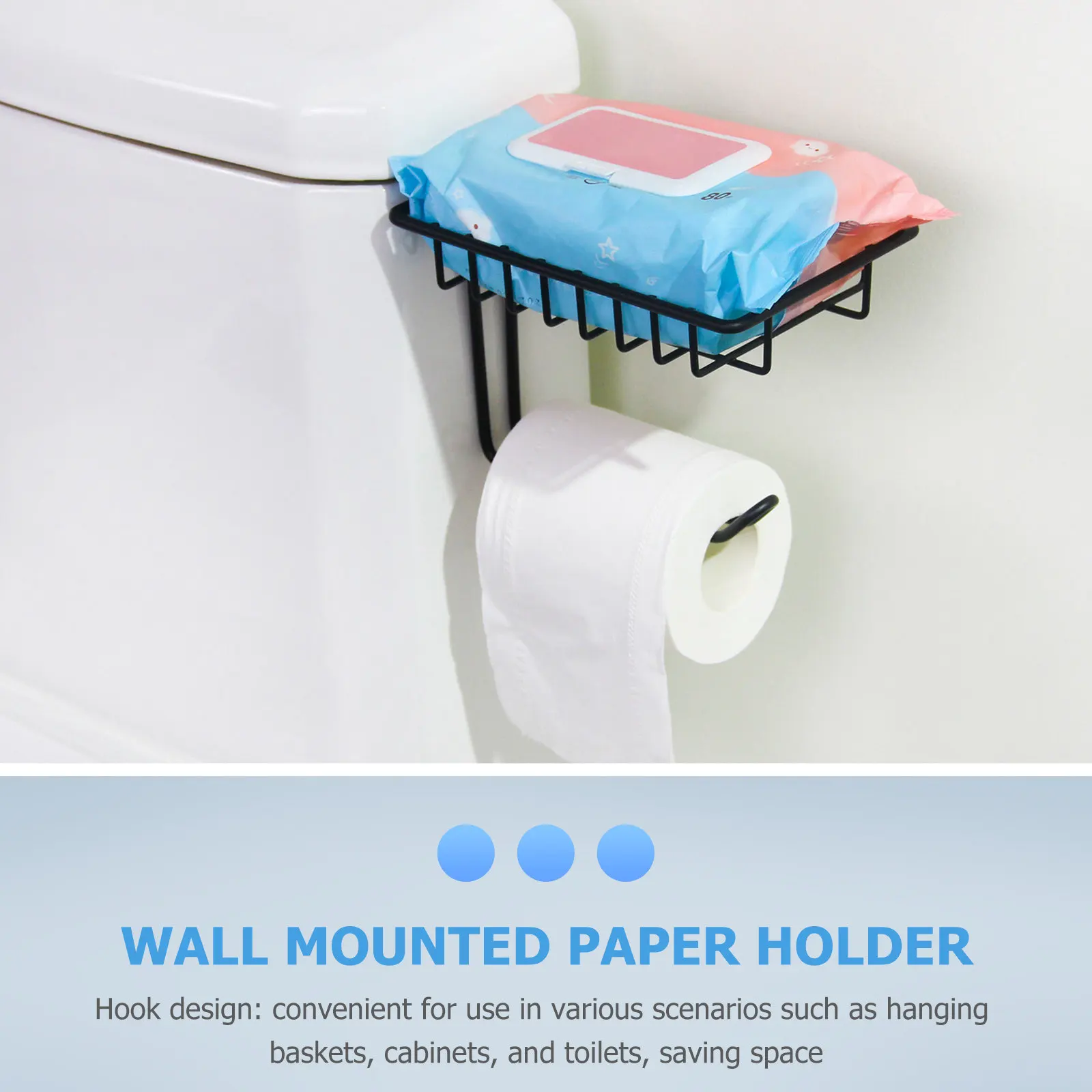 

Toilet Paper Roll Holder with Shelf Over The Toilet Storage Shelf No Drill Easy Install Iron Material Bathroom Organizer