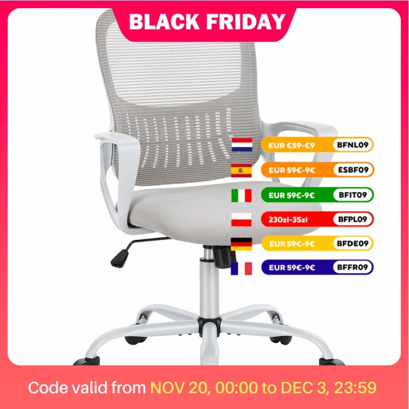 JHK Ergonomic Mesh Backrest Office Desk Chair Adjustable Height Computer Rolling Work Swivel Gaming Chairs With Wheels For Home