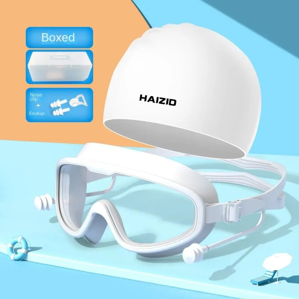 

1 Set Waterproof Swimming Goggles Cap Earplug Set Silicone HD Diving Swim Cap Earplug Set Printed Anti-UV