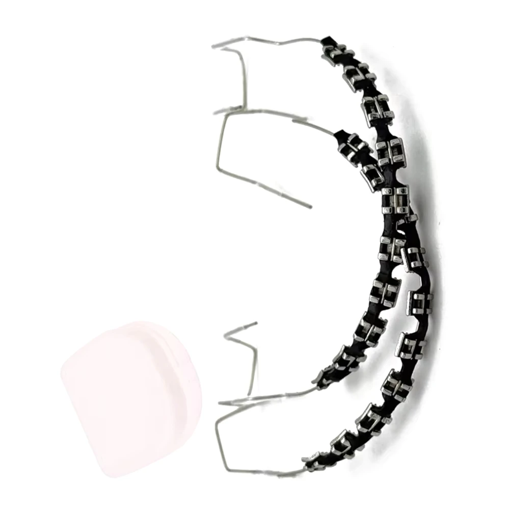 1 пара поддельных брекетов, красочные брекеты для зубов, временные металлические провода, кронштейн, ортодонтические лигатуры, стяжки, стоматологические черные