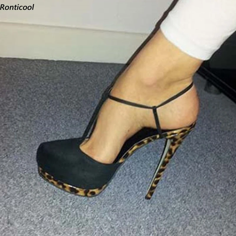 Ronticool Stylish Handmade Women Summer T- Strap Sandals Sexy Thin High Heels Round Toe Elegant Black Casual Shoes US Size 5-20