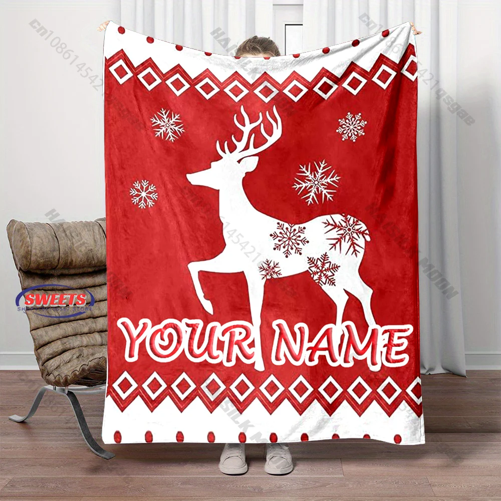 Personalized Name Custom Christmas Blanket Christmas Deer Blanket Winter Decor Soft Skin-Friendly blanket，all seasons,Gift