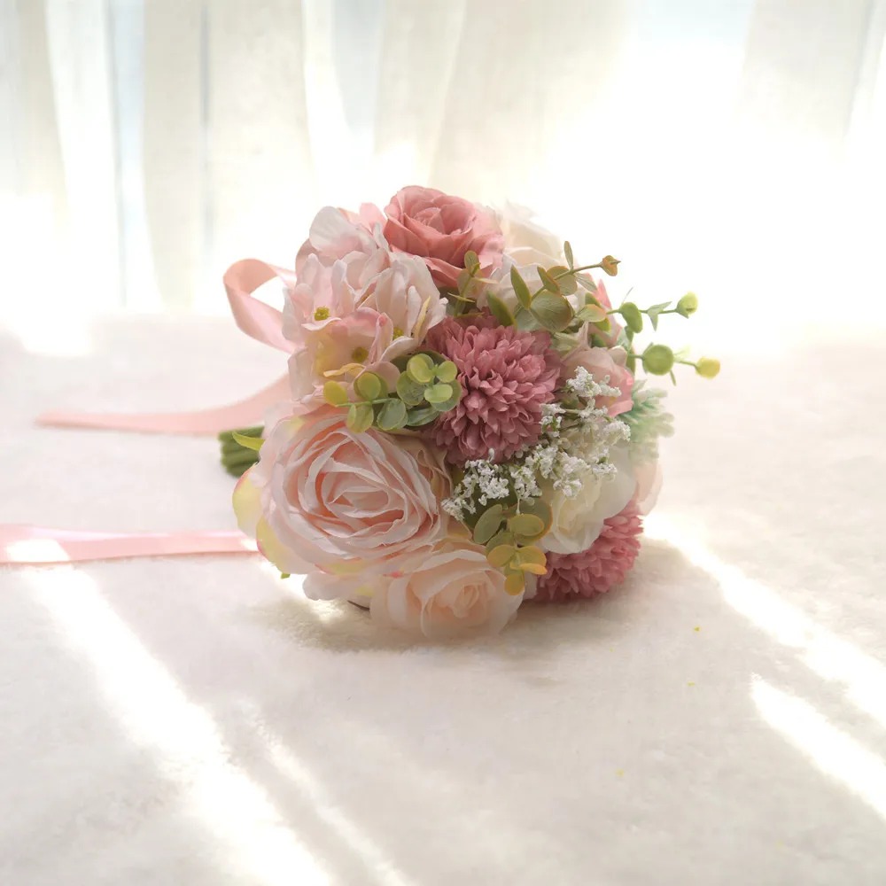 1pcs Artificial Roses Gypsophila Bridal Bouquet Wedding Home Table Vase DIY Decoration Faux Hand-Tied Bouquet for Wedding Party