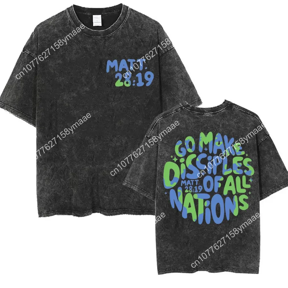 Christian Bible Verse T-shirt Go and Make Disciples Trendy Church Vintage Washed T-shirts Men Women Women's Aesthetic Cartoon T