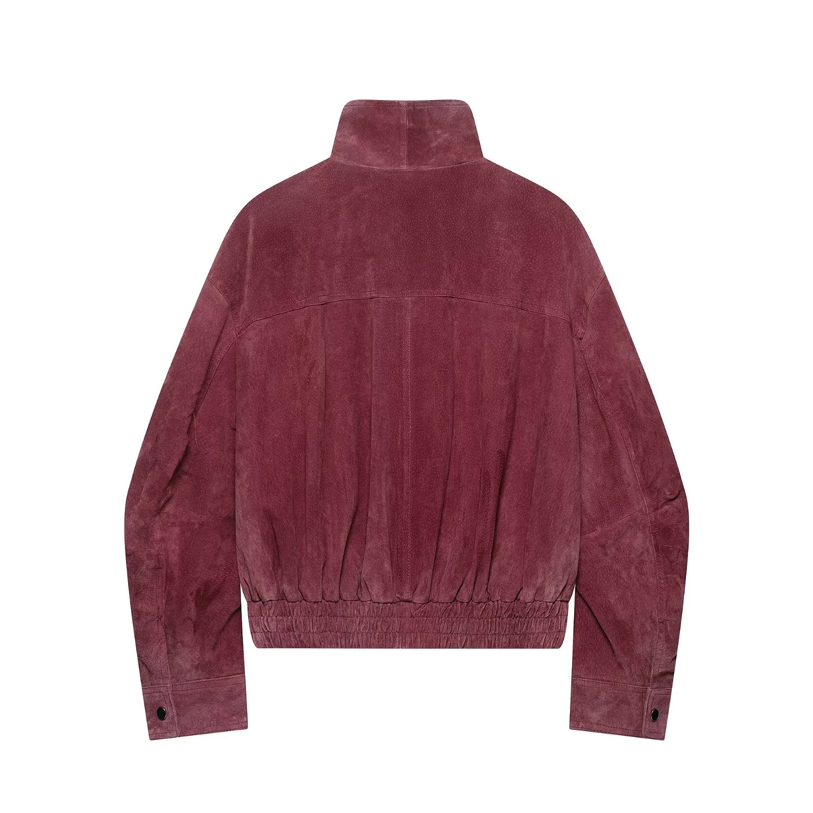 HH Damen Mode Matt-Finish Bomberjacke Wildleder Burgunderrot Hoher Kragen Locker Sitzende Oberbekleidung Frühling Herbst Damen Pendlerjacke – Detail 3