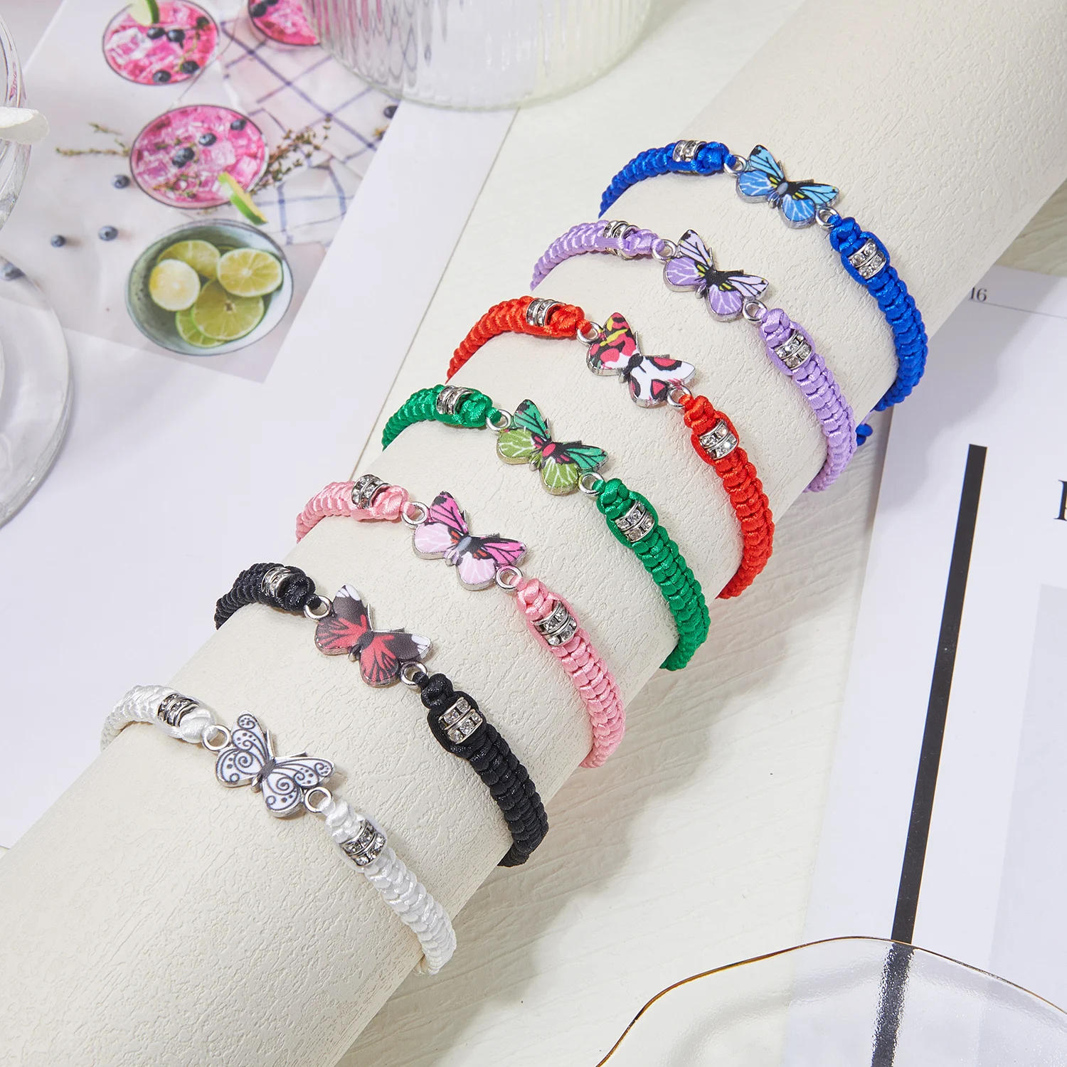 Fashion Handmade Braided String Bracelet For Women Charm Sweet Colorful Butterfly Animal Pendant Bracelets Party Jewelry Gifts