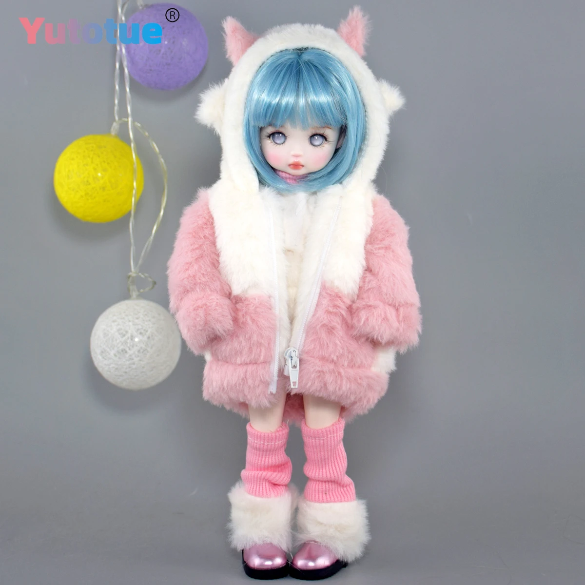 YUTOTUE 30cm Height Grey Eyes Girl Doll with Removable Short Hair Fashion Clothes Set Cute BJD Doll Toy
