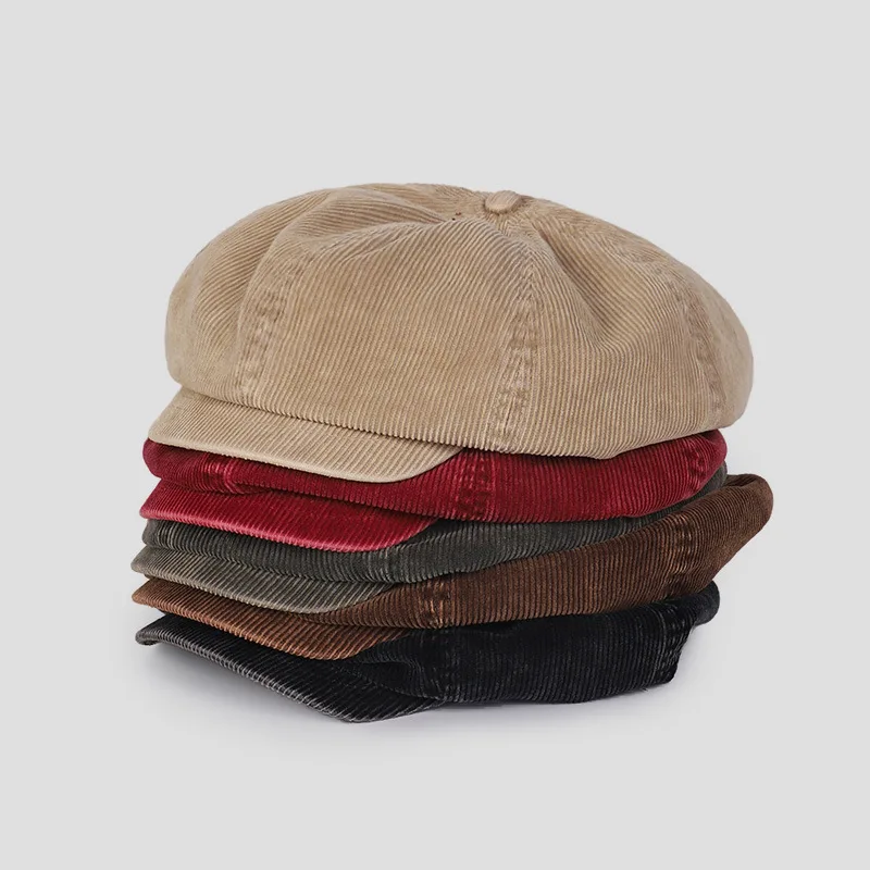 Men and Women Retro Beret Do Old Washed Corduroy Octagon Cap Casual Personality Duck Tongue Cap Newsboy Cap Painter Cap