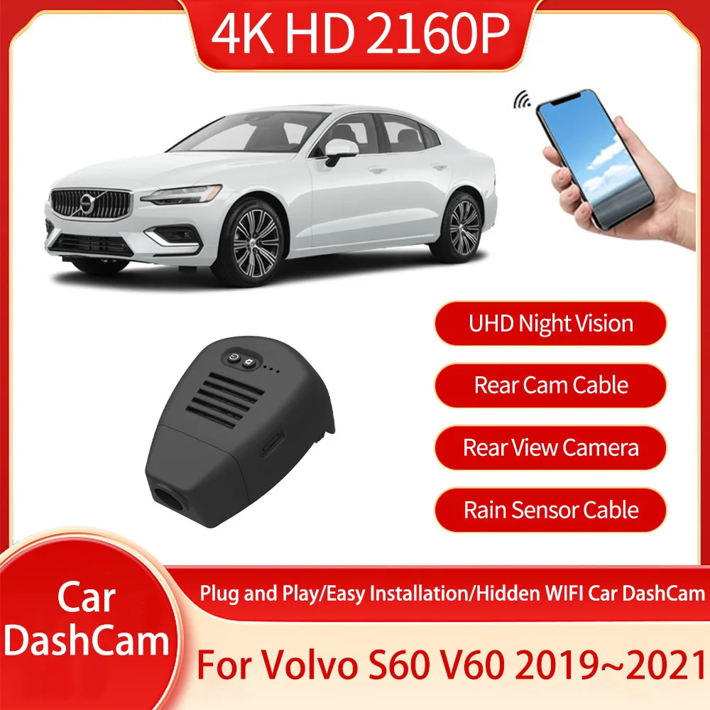 

Скрытый Автомобильный видеорегистратор Wi-Fi для Volvo S60 V60 2019 2020 2021 Plug And Play, видеорегистратор 4K Ultra HD, фирменные аксессуары для циклической записи