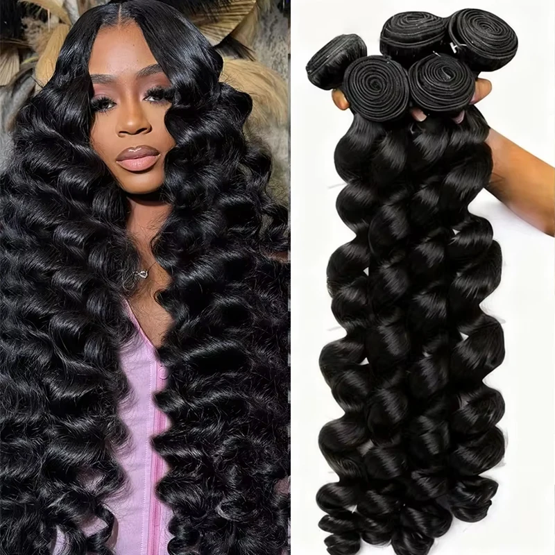 

30 32 Inch Loose Wave 100% Human Hair 3 4 Bundles Raw Virgin Unprocessed Brazilian Loose Deep Wave Human Hair Extensions Weaving