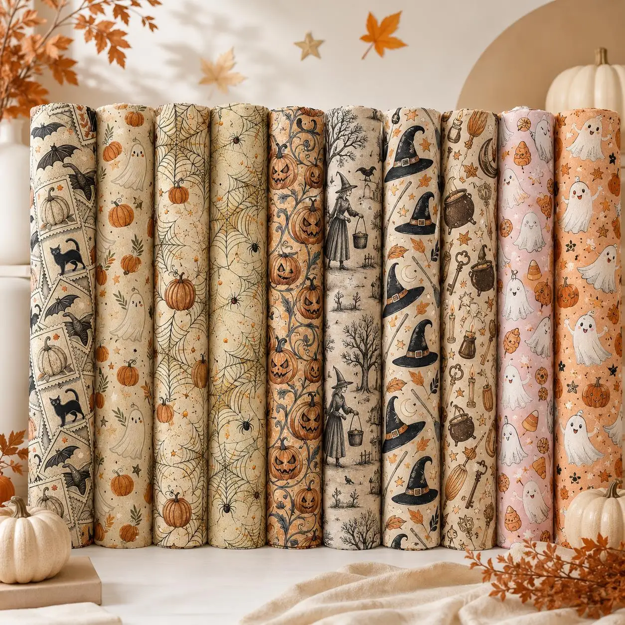 50*145cm Bat Pumpkin Halloween Polyester Cotton Fabric for Tissue Sewing Quilting Fabrics Needlework Material DIY Handmade