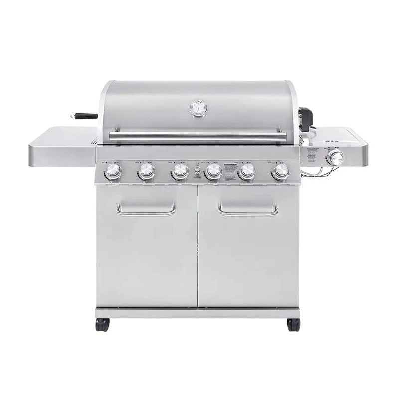 Model 77352 6 1 Burner Propane Gas Grill Stainless Steel Cabinet Side Burner Knob Control Built In Thermometer Outdoor BBQ