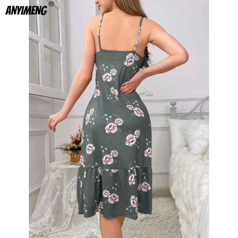 Summer Fashion Retro Nightdress Ruffle Dress Elegant Floral Homedress Chic Slim Gowns Lady Lingerie Gorgeous Women Nightgowns