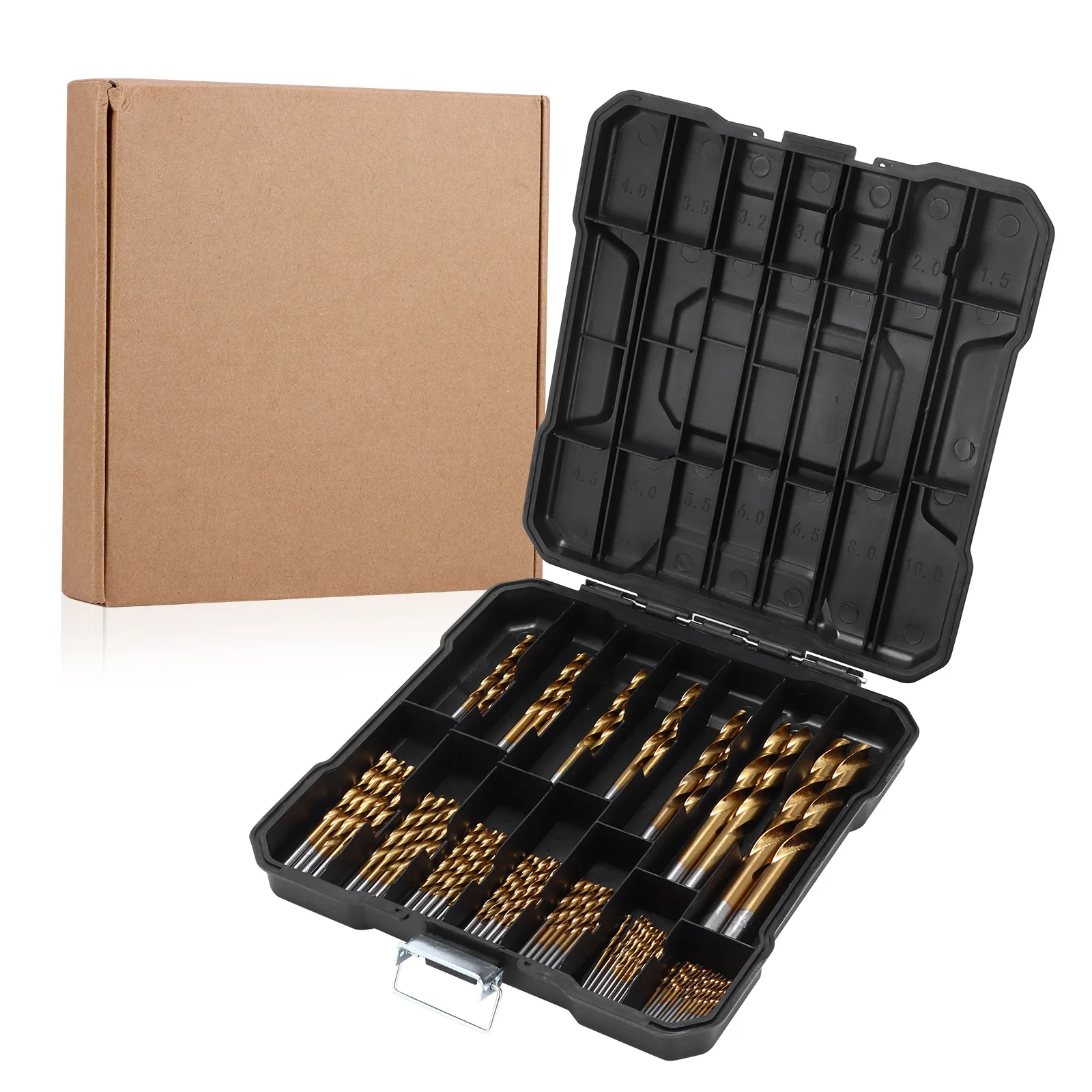 99Pcs Titanium Twist Drill Bit Set Anti-Walking Conventional Tip High Speed Steel HSS Drill Wood Tool Set 1.5mm-10mm Plastic Box