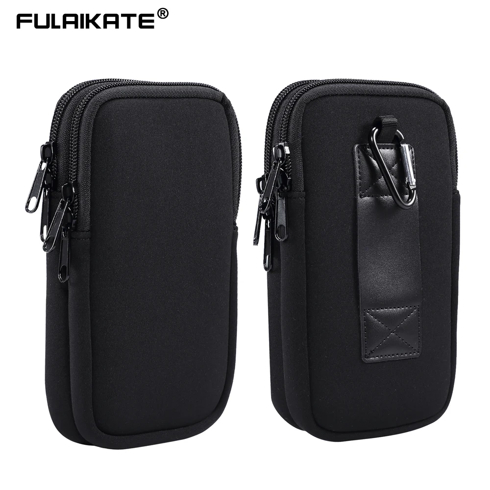 FULAIKATE Double-Layer Large Space Elasticity Nylon Waist Bag 5.5-6.9