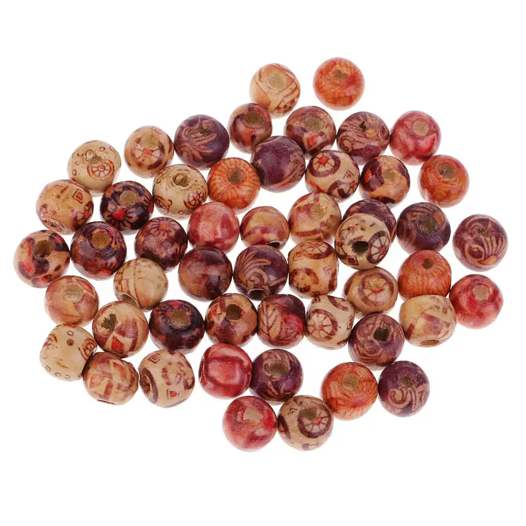 50pcs Round Wooden Boho Large Hole European Beads for Jewelry Making Craft