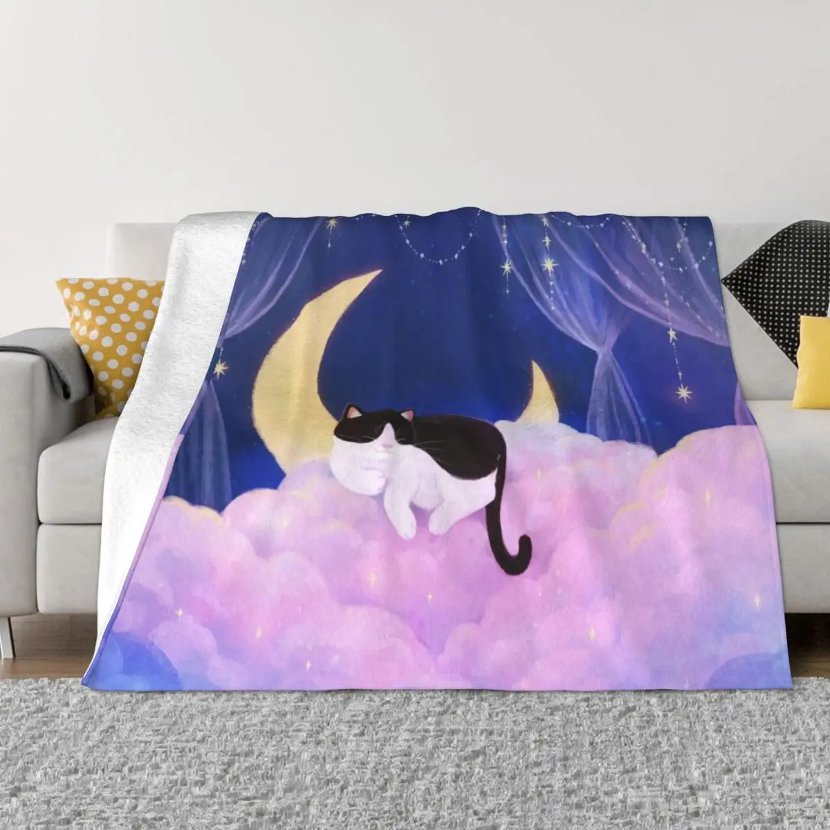 Tuxedo Cat on Pink Clouds Throw Blanket Thermal Decorative Sofas Blankets