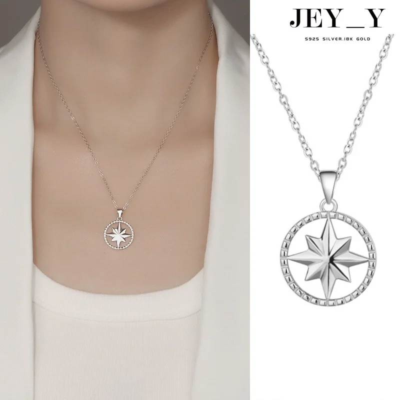 925 Sterling Silver Fashion Eight-pointed Star Compass Pendant Necklace for Women High-quality Clavicle Chain Jewelry Gifts