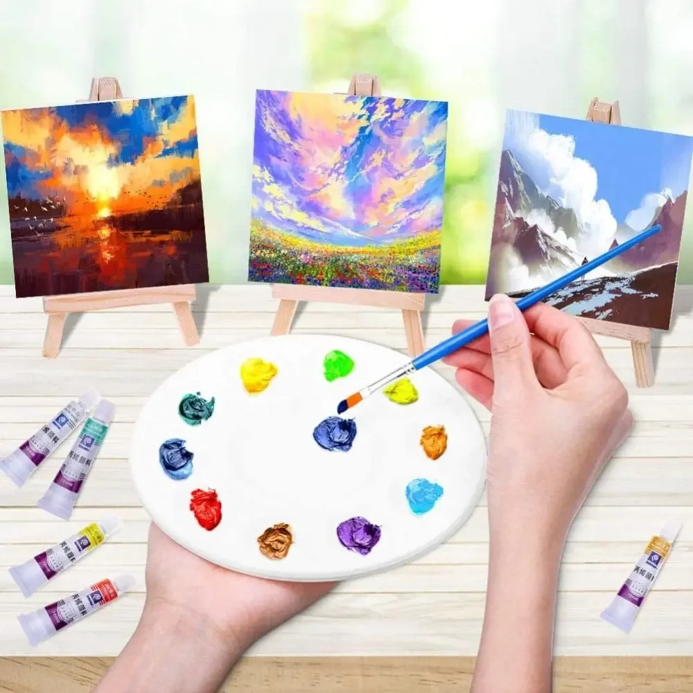 3pcs/6pcs Mini Canvas And Easel Set Mini Canvas Panels Mini Wood Easels,  For Kids Drawing, Oil Painting And DIY Graffiti