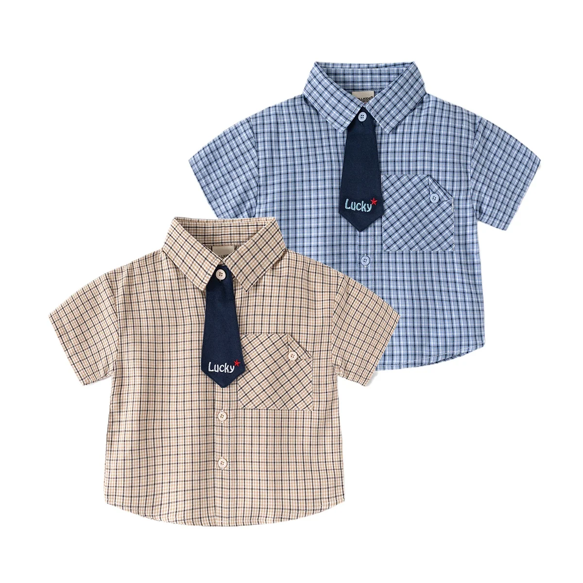 

Boys Short Sleeve Shirt 2025 Summer Kids Plaid Shirt Baby Top 90-140 Wholesale