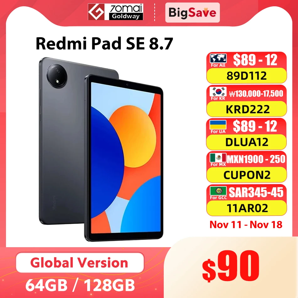 Original Xiaomi Redmi Pad SE 8.7 64GB 128GB MediaTek Helio G85 90HZ 8.7" Screen 6650mAh Android U Global Version Tablet Mi Pad