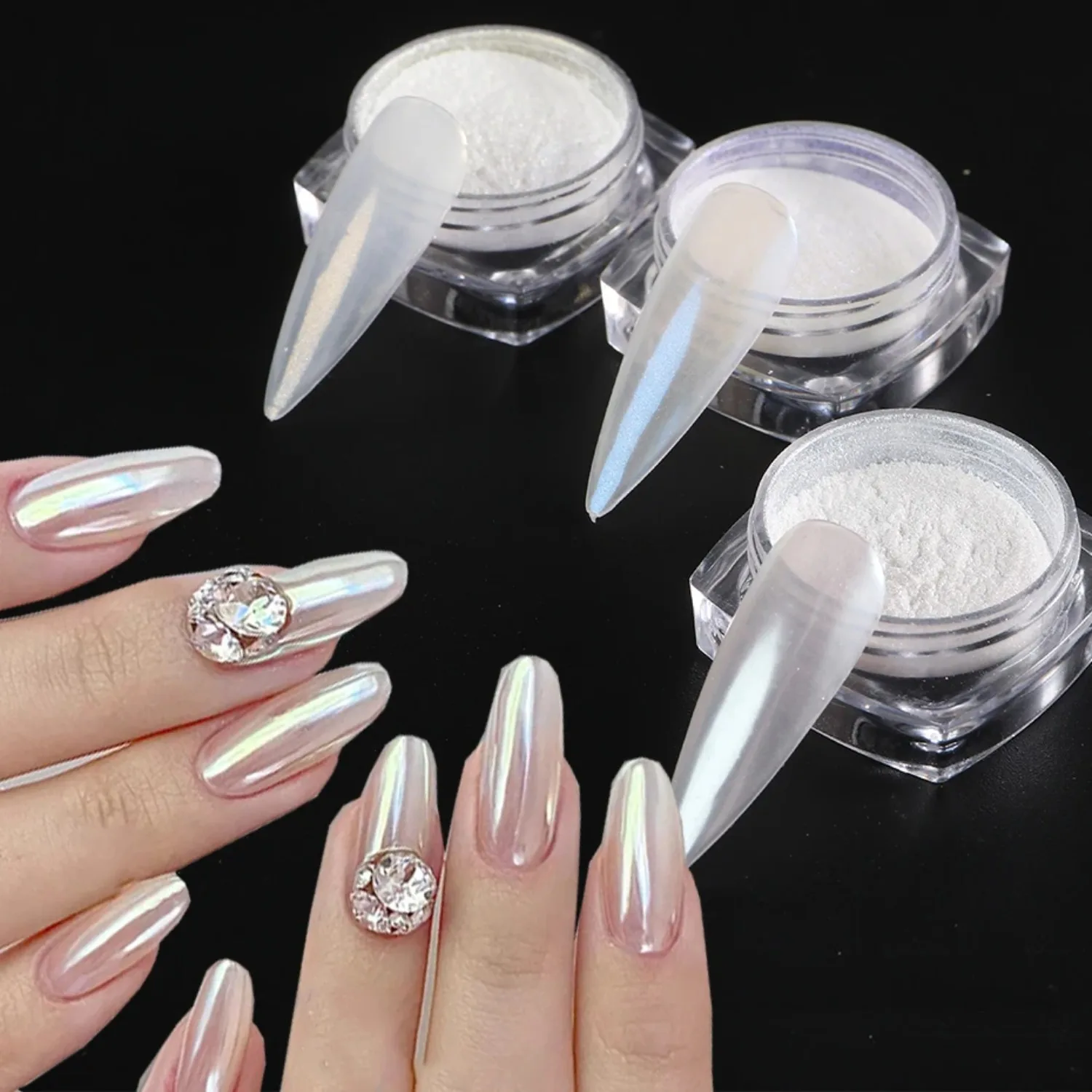 Pearl White Rubbing on Nail Art Glitter Dust Chrome Aurora Yellow Purple Manicure Decorations Mirror Mermaid Nail Powder Pigment image 2