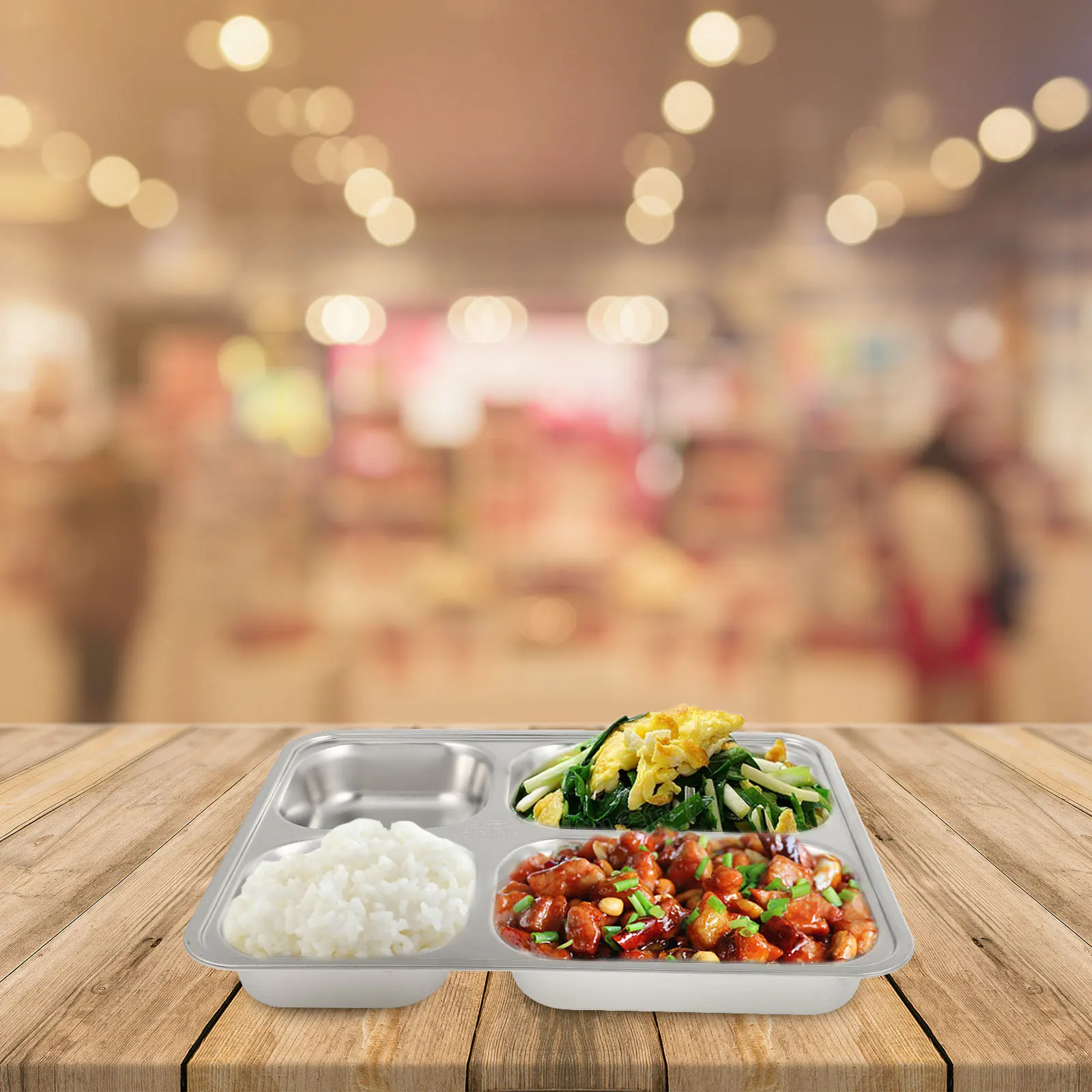 Bandeja con compartimento para el almuerzo de acero inoxidable, plato dividido para alimentos, vajilla Rectangular, comedor de cafetería escolar apilable