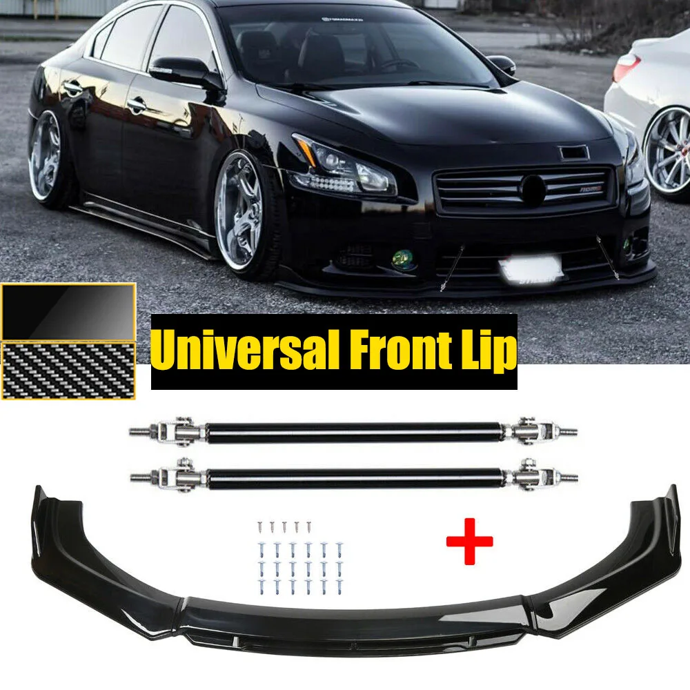 Universal For Nissan Maxima ST 209-2015 Front Bumper Lip Splitter Spoiler + 15cm Strut Rods Body Kit Guards 4PCS Car Accessories