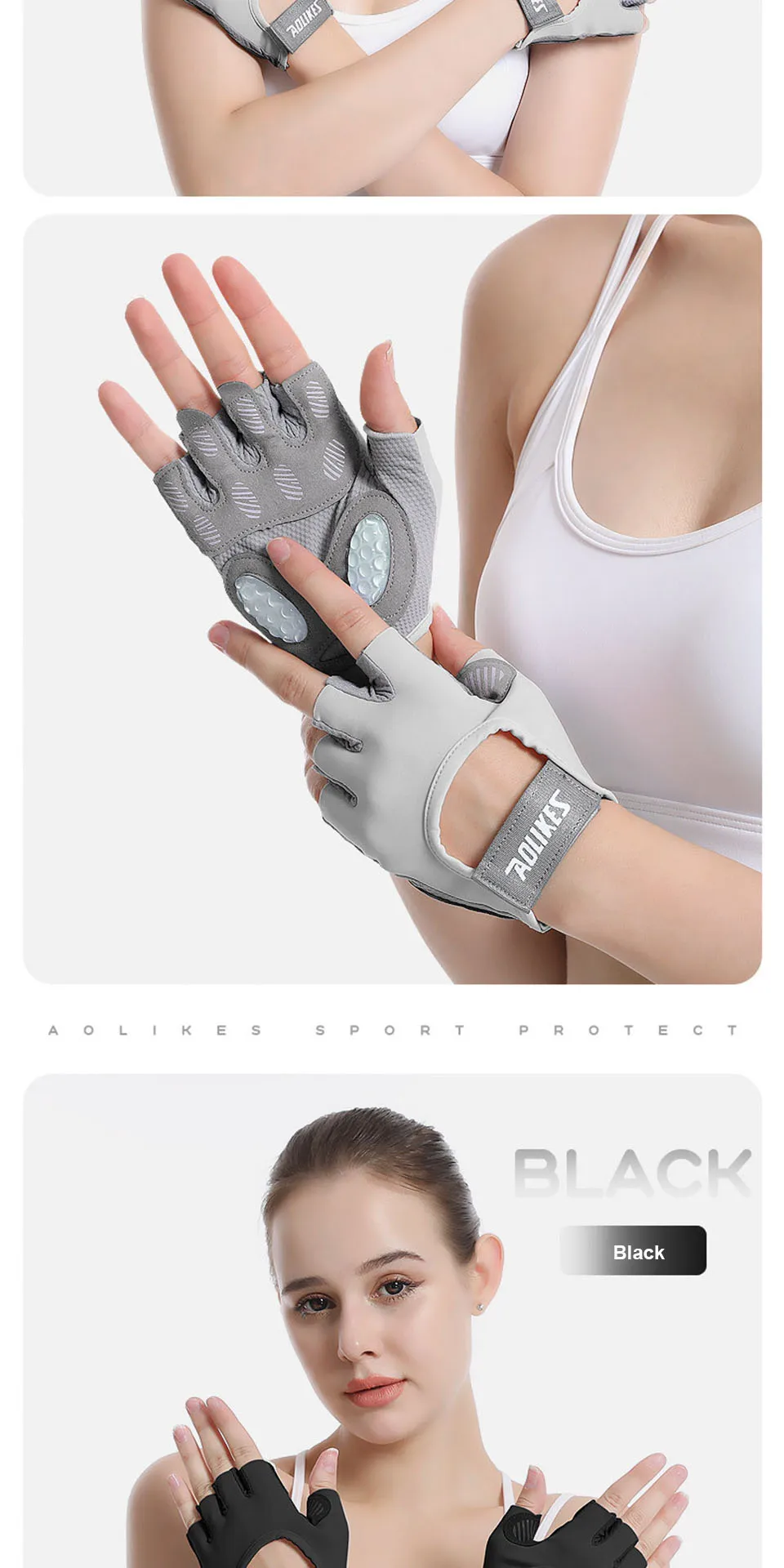 AOLIKES Atmungsaktive Fahrradhandschuhe Workout Gym Handschuhe für Männer Frauen Gewichtheben Fingerlose Handschuhe Training Übung Fitness – Detail 15