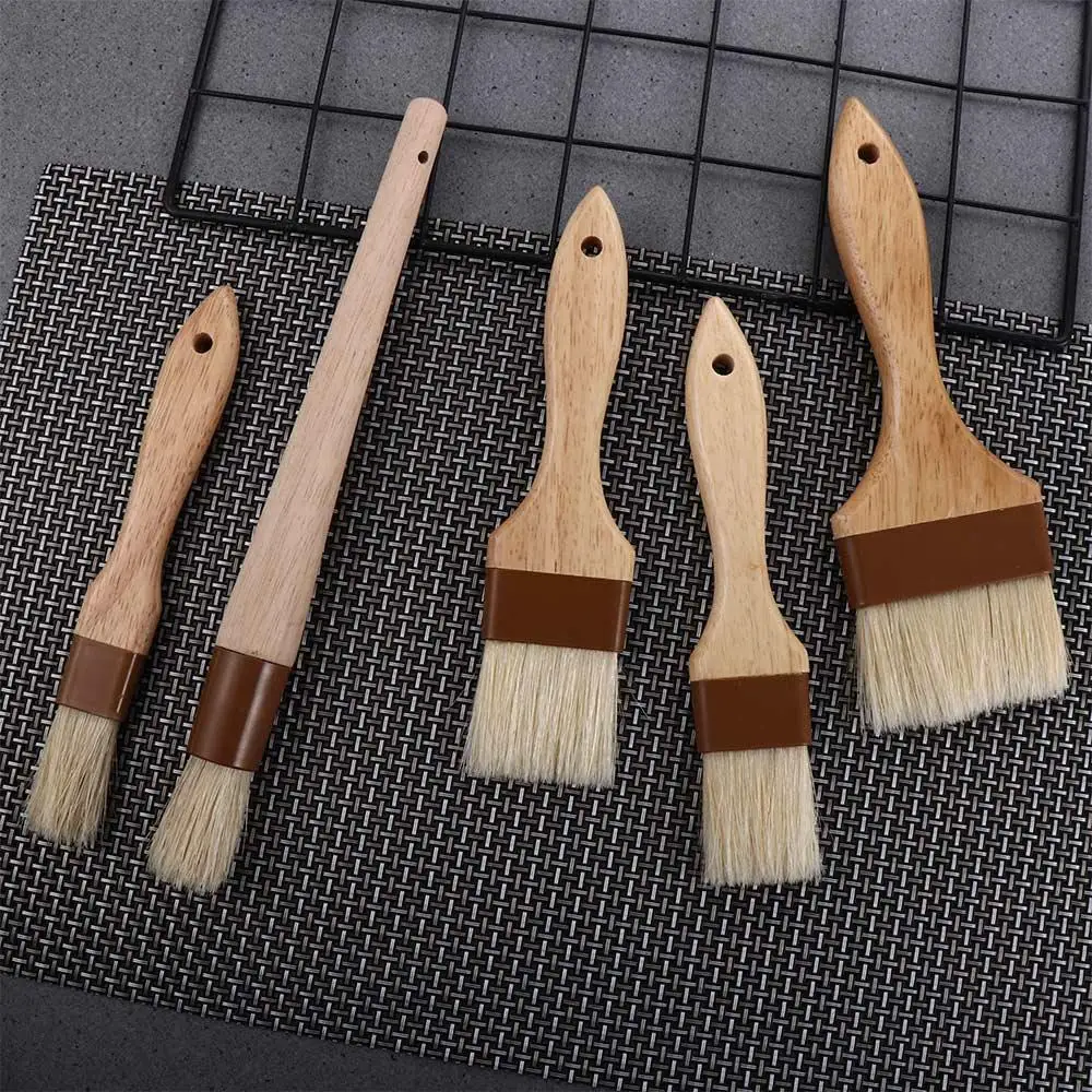 Kitchen Brush Barbecue Oil Brush Round Handle Bristle Brushes Flat Pastry Baking Brush Kitchen Cooking Brush