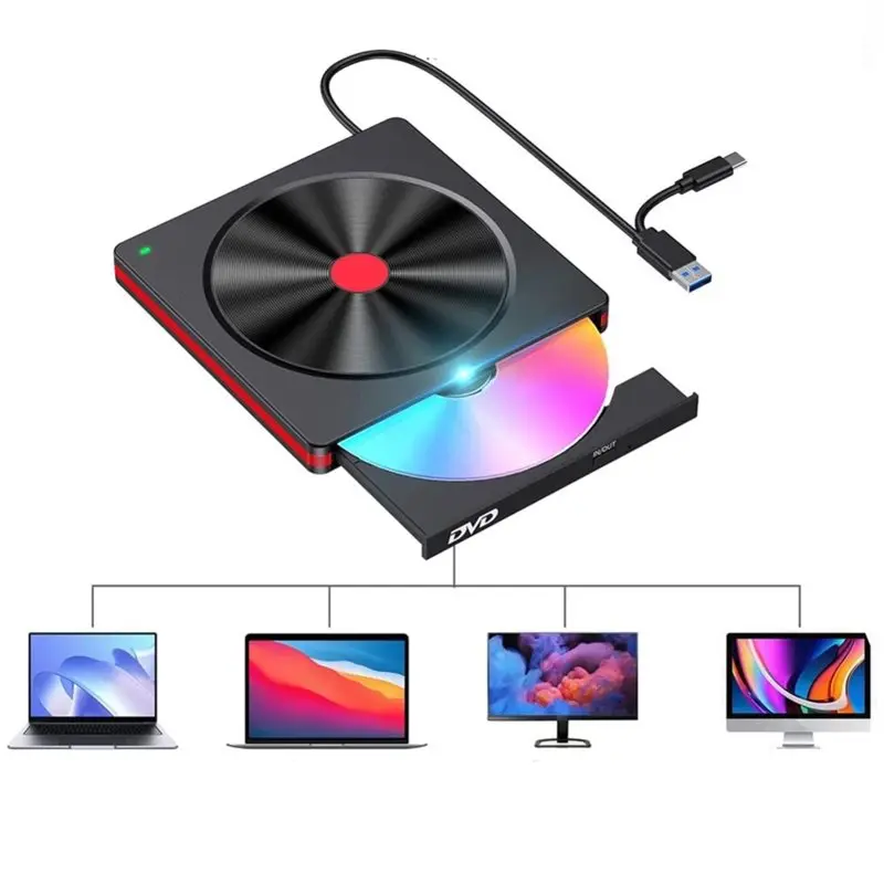 LXYB18B External CD DVD +/-RW Burner USB 3.0 Type-C BD/DVD/CD ROM Reader Reader DVD Player Drive For PC Laptop Desktop