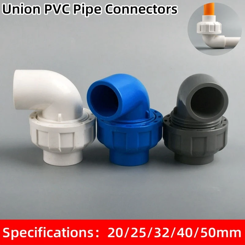 Conector de codo de Unión tipo L de PVC, accesorio de drenaje de junta de riego de jardín, tanque de peces de acuario, agua de alimentación, 90 grados, 20 ~ 50mm, 1 pieza