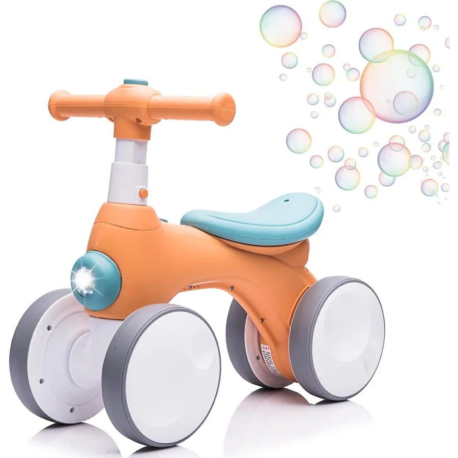 Babyloopfiets 1 jaar oud met muziekverlichting Bubble Machine 4 wielen Pedaalloze peuterrit op speelgoed voor 12-36 maanden Birthda