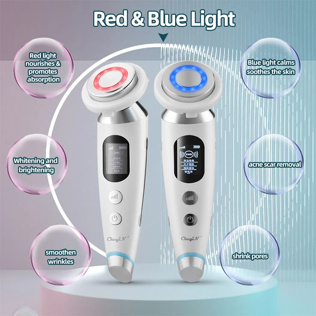 CkeyiN-EMS Neck Face Massager, Multi-funcional, Anti-Rugas, Aperto, Rejuvenescimento da Pele, Photon Therapy Device com Compressa Quente