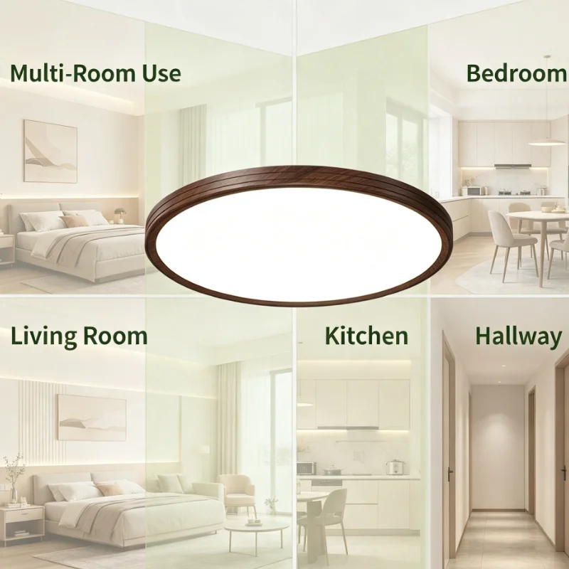 Ultra Thin Full Spectrum LED Ceiling Light Walnut Wood Eye Care Lamp For Bedroom Study Living Room Home Lighting Fixture