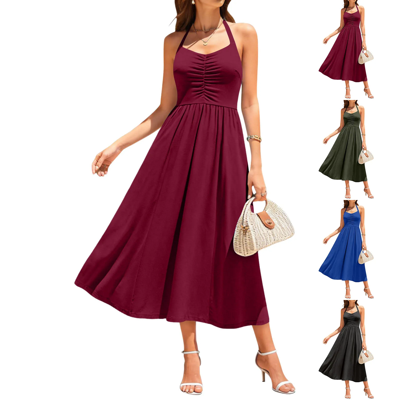 

Новое модное женское платье с V-образным вырезом и подчеркиванием талии, без бретелек, весна-лето, сексуальное, приталенное, без рукавов, однотонное