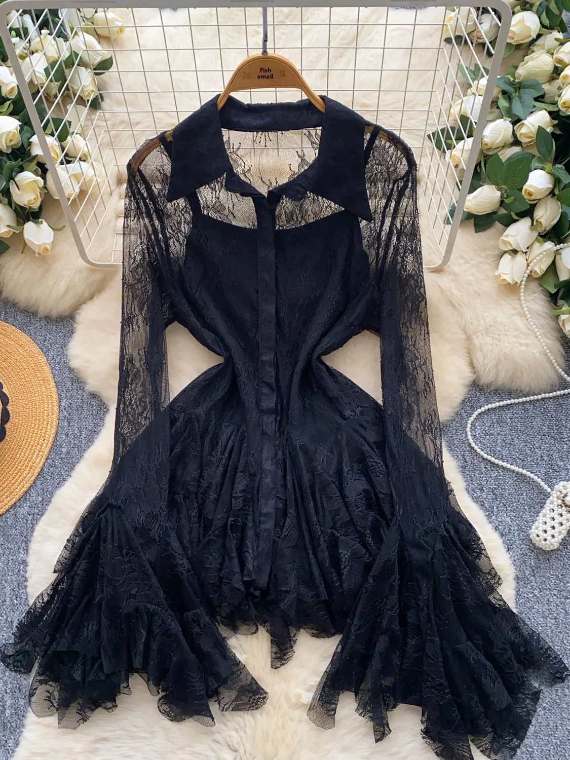 

Уникальный дизайн, чувственная, тонкая, многослойная, неравномерная, кружевной топ Bell Sve, базовая женская блузка свободного покроя в Корейском стиле