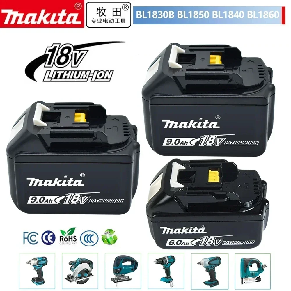 

100% подлинная батарея Makita 9Ah/6Ah//5Ah для Makita 18 В BL1830B BL1850B BL1850 BL1840 BL1860 BL1815, сменная литиевая батарея