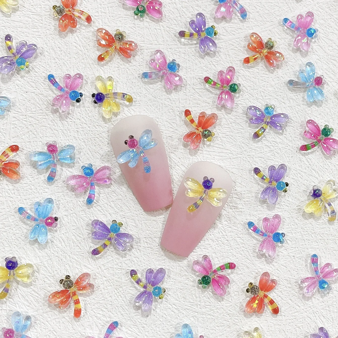 30pcs Cartoon Colored Dragonfly Nail Charms Resin Transparent Wings Nail Art Accessories For Kids Nail Decorations Supply Parts