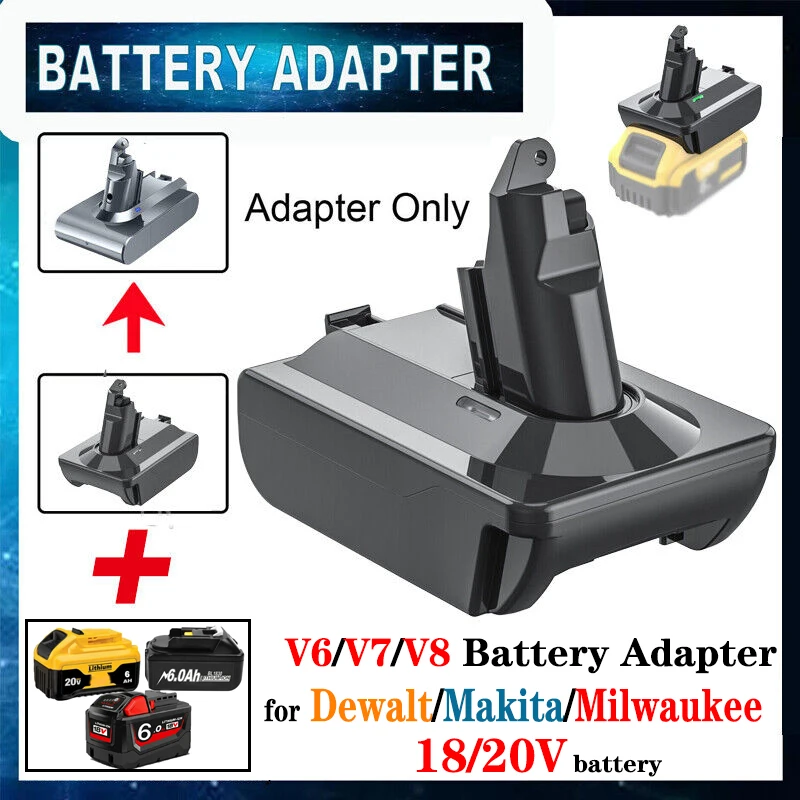 Battery Adapter for Dewalt/Makita/Milwaukee 20V Battery Convert to for Dyson V6 V7 V8 Cordless Handheld Vacuum Cleaner Converter