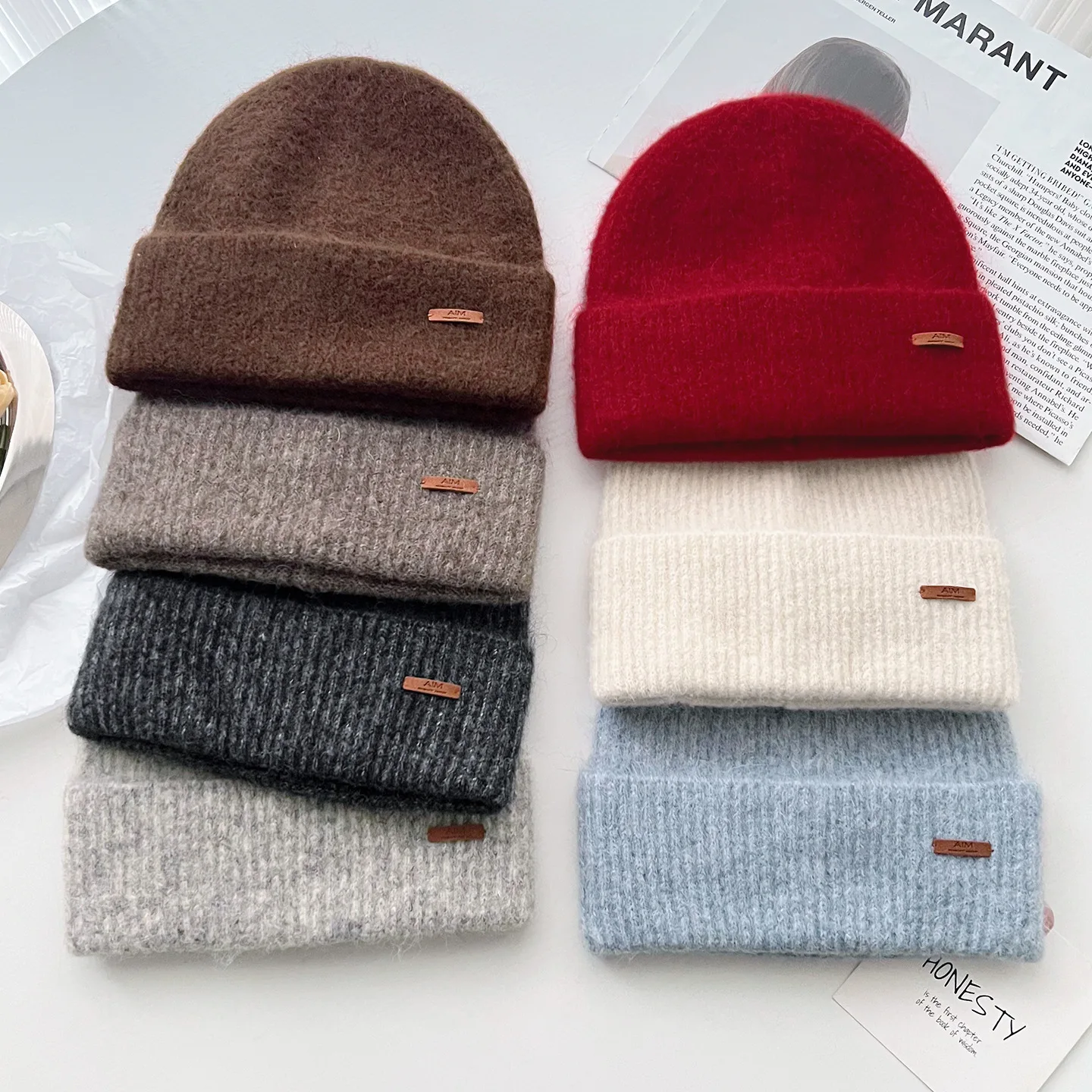 2025 Solid Color Knitted Beanies Hat Winter Warm Women Wool Hat Multicolor Skullies Caps Soft Elastic Cap Sport Bonnet Gorro
