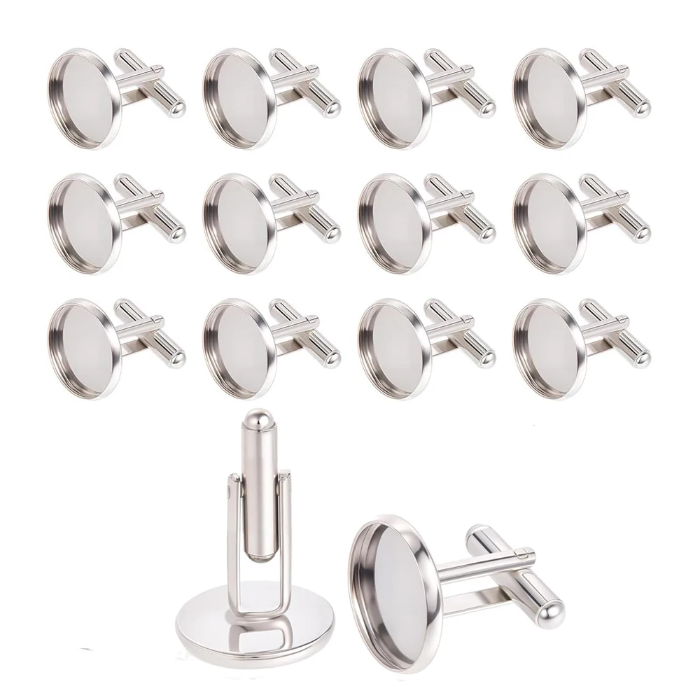 20 unidades de bases redondas de acero inoxidable para gemelos con bandeja de bisel para cabujón, para DIY, gemelos de camisa para hombre, accesorios para fabricación de joyas