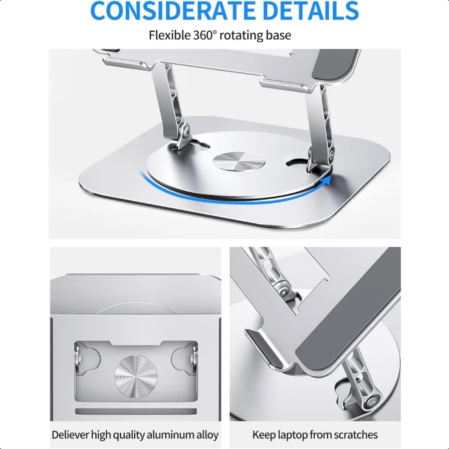 Regulowany stojak na komputer z obrotową podstawą 360 stopni, ergonomiczny, składany podwyższenie na laptopa do biurka, kompatybilny z Book Pro Air i innymi notebookami.