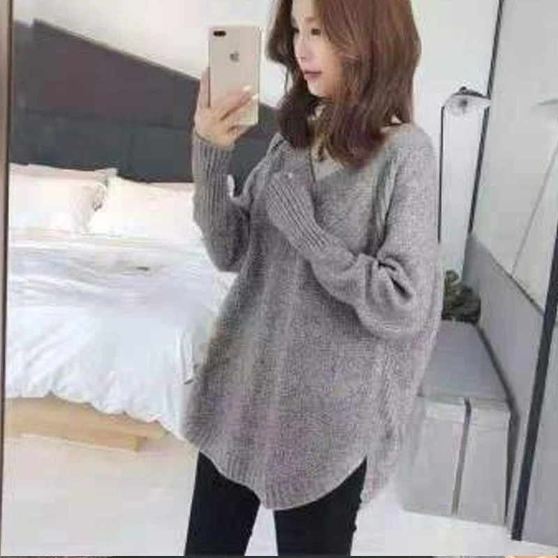 2025 herbst/Winter V-ausschnitt Langarm Pullover frauen Casual Lose Gestrickte Pullover Koreanischen Stil Elegante Einfarbig Strickwaren