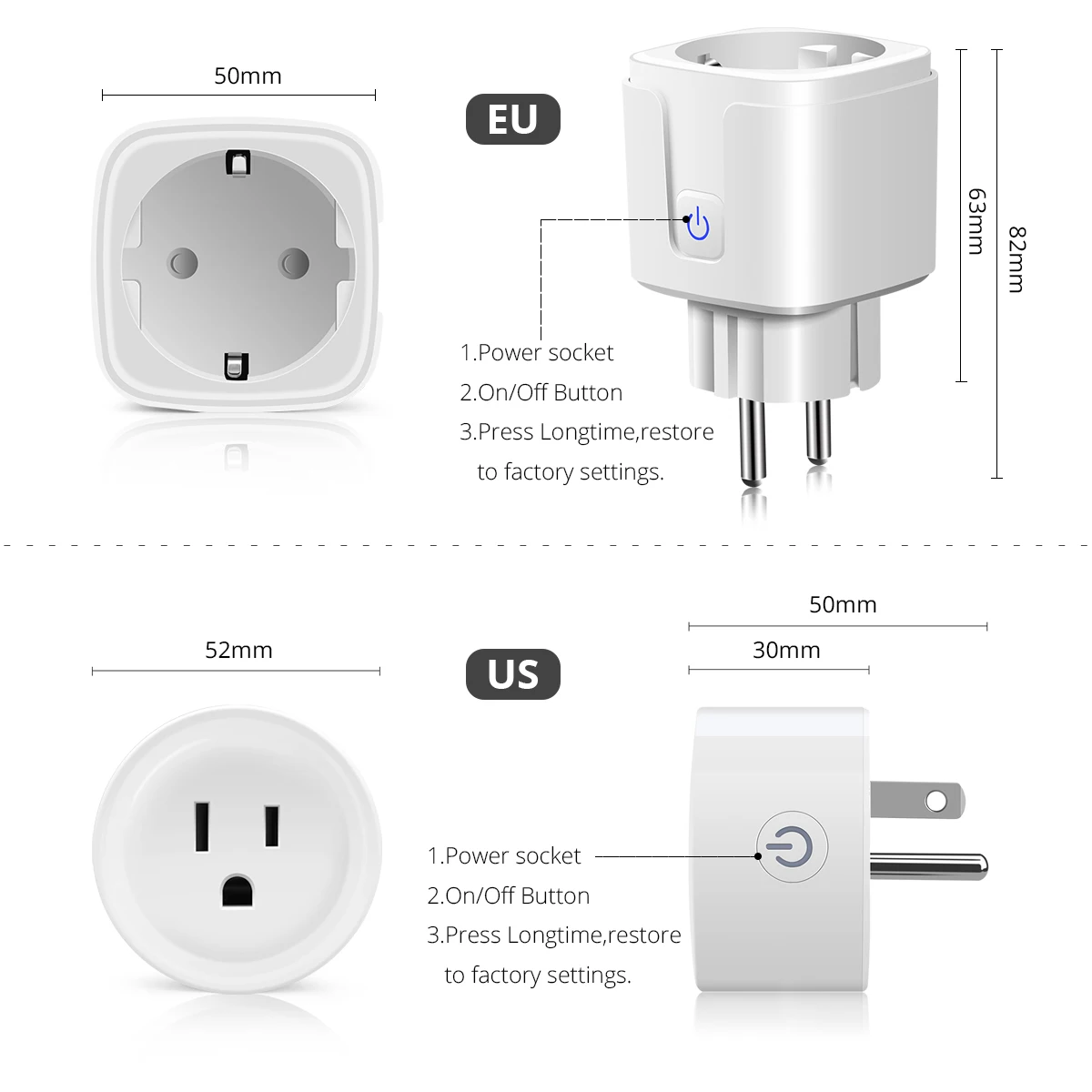 WiFi Smart Socket Work with Apple HomeKit Alexa Google Assistant 16A EU/US Intelligent Plug Remote Voice Control Power Outlet